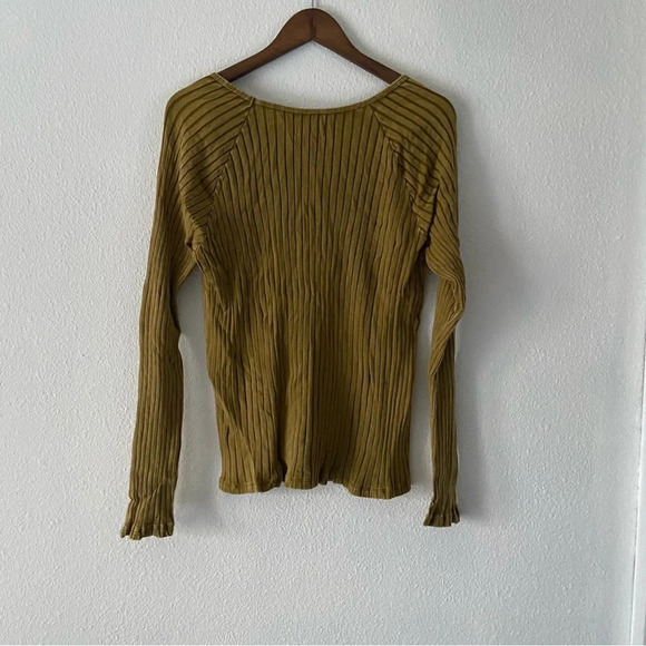 Slim Fit Ribbed Top XL Olive Green Cotton Stretch Grunge Aesthetic Boho Chic - Picture 10 of 11